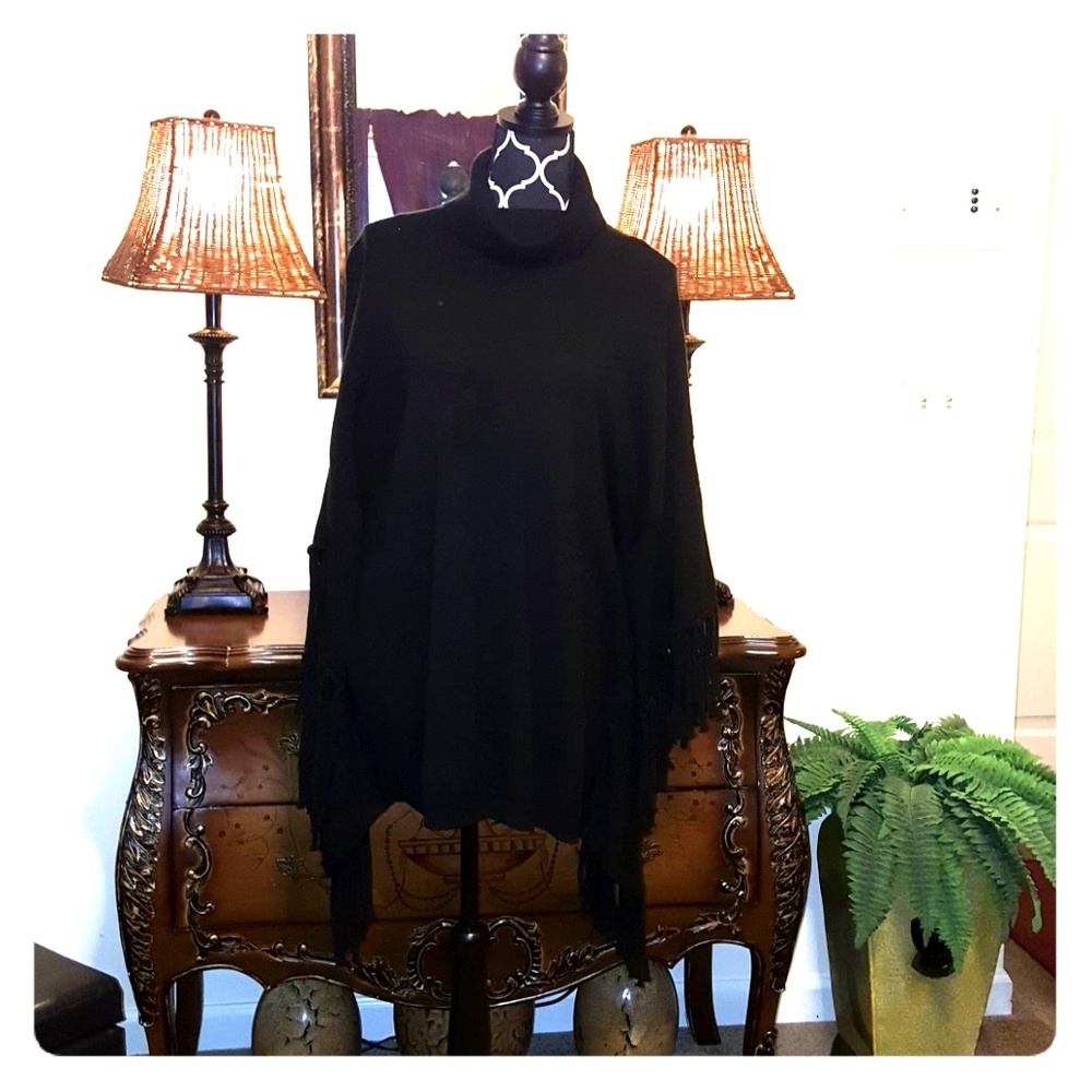 Fringed Sleeve Poncho Sweater
